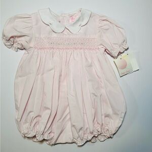 NWT Petit Ami Babygirl Pink Hand Smocked Bubble Romper Size 9M
